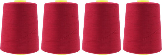 Mandala Crafts 4 Pack of Serger Threads Cones Spools - 20S/2 24000 Yards Polyester Cranberry Threads for Sergers Machine and Overlock Quilting Sewing Machine