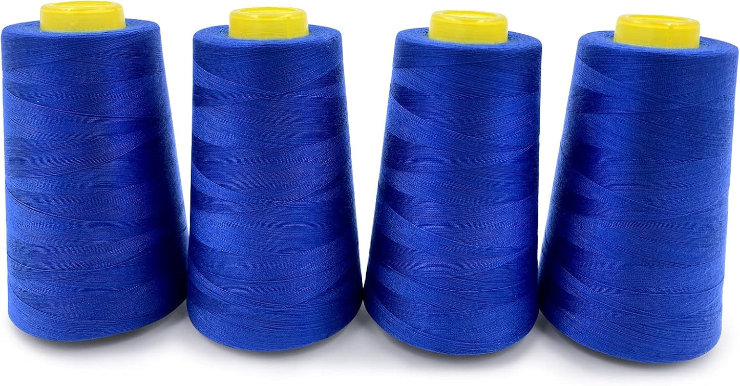 Tortoise 4 Cones of 3000 Yards Each Spool Thread for All Purpose, Quilting, Serger, Overlock Sewing Machines - 100% Polyester - Royal Blue