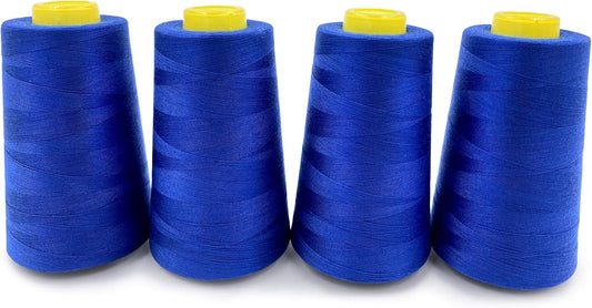 Tortoise 4 Cones of 3000 Yards Each Spool Thread for All Purpose, Quilting, Serger, Overlock Sewing Machines - 100% Polyester - Royal Blue