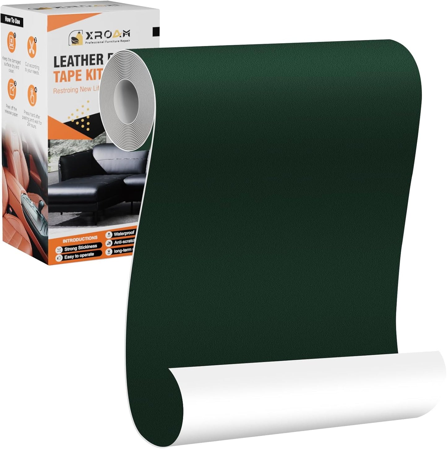 Leather Repair Tape, 4.7x63 inch, Green, Fine Grain, Self-Adhesive, Water-Resistant, Strong Adhesion, For Furniture, Leather, Vinyl