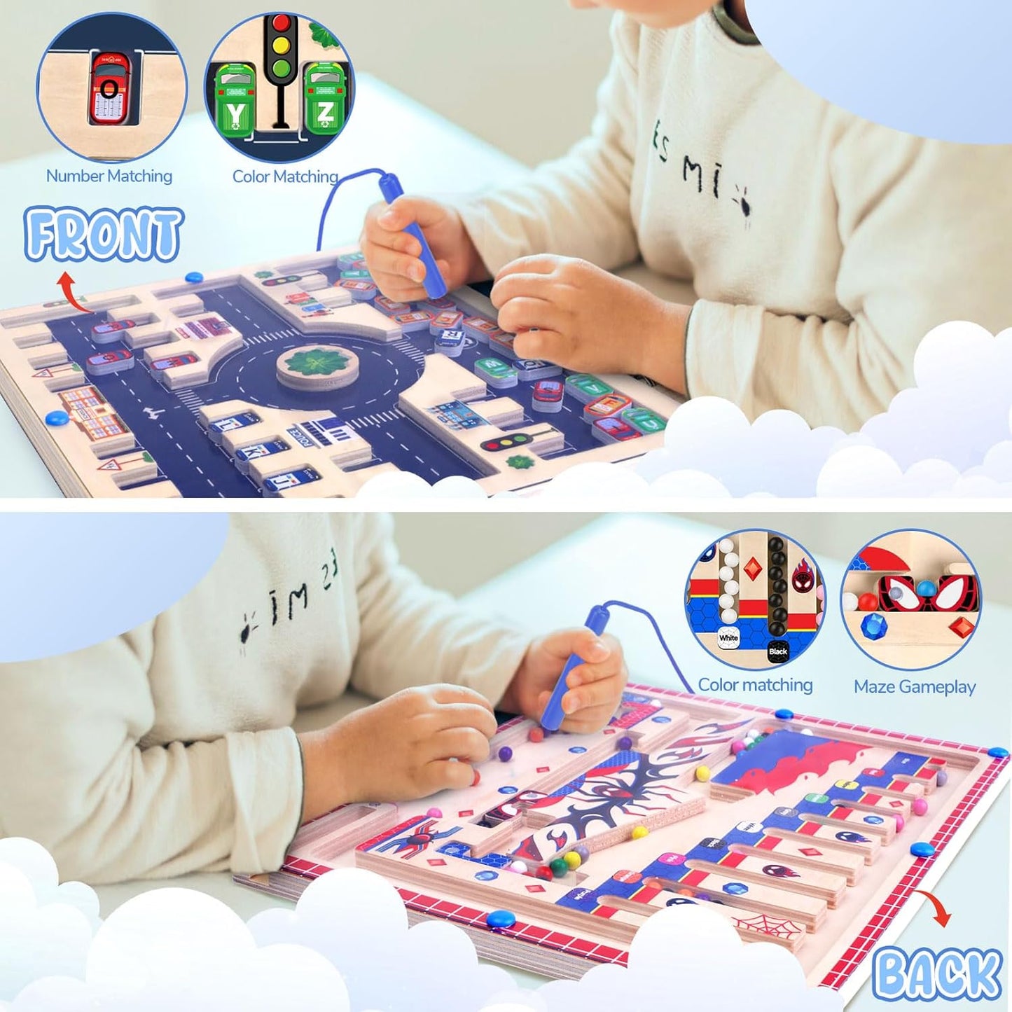 2 in 1 Magnetic Color and Number Maze Montessori Toy for Girls Educational Magnetic Puzzle Game Wooden Board for Preschool Learning Activities and Busy Playtime Magnetic Maze for Developing Skills