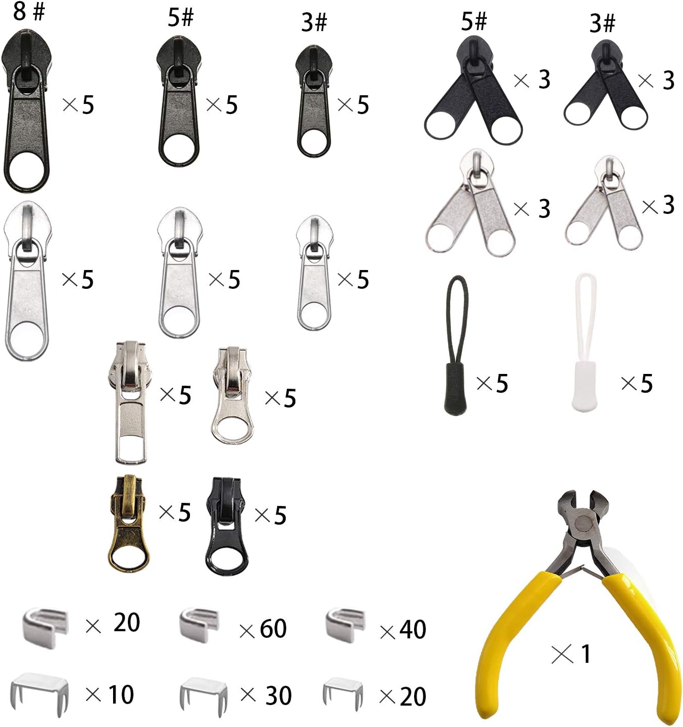 Meikeer 252-Piece Zipper Repair Kit with Replacement Zippers and Pulls, Universal Tools for Luggage, Bags, Jackets, and Outdoor Gear