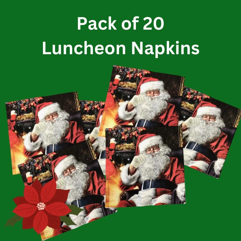 20-ct 13x13 Christmas Paper Decoupage Napkins, 3-Ply Servilletas Tissue Napkin for Dinner and Parties, Disposable Napkins (Santa Chair)