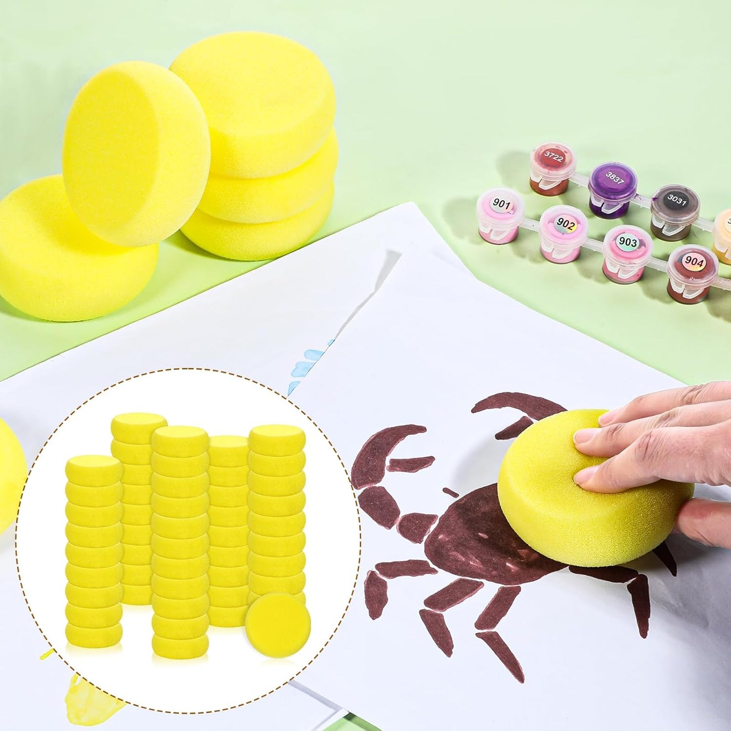 50 Pack Painting Sponge Pottery Sponges 2.9 inch Round Sponge Clay sponges for Pottery Yellow Artist Sponges for Face Painting Pottery Ceramics Art Crafts
