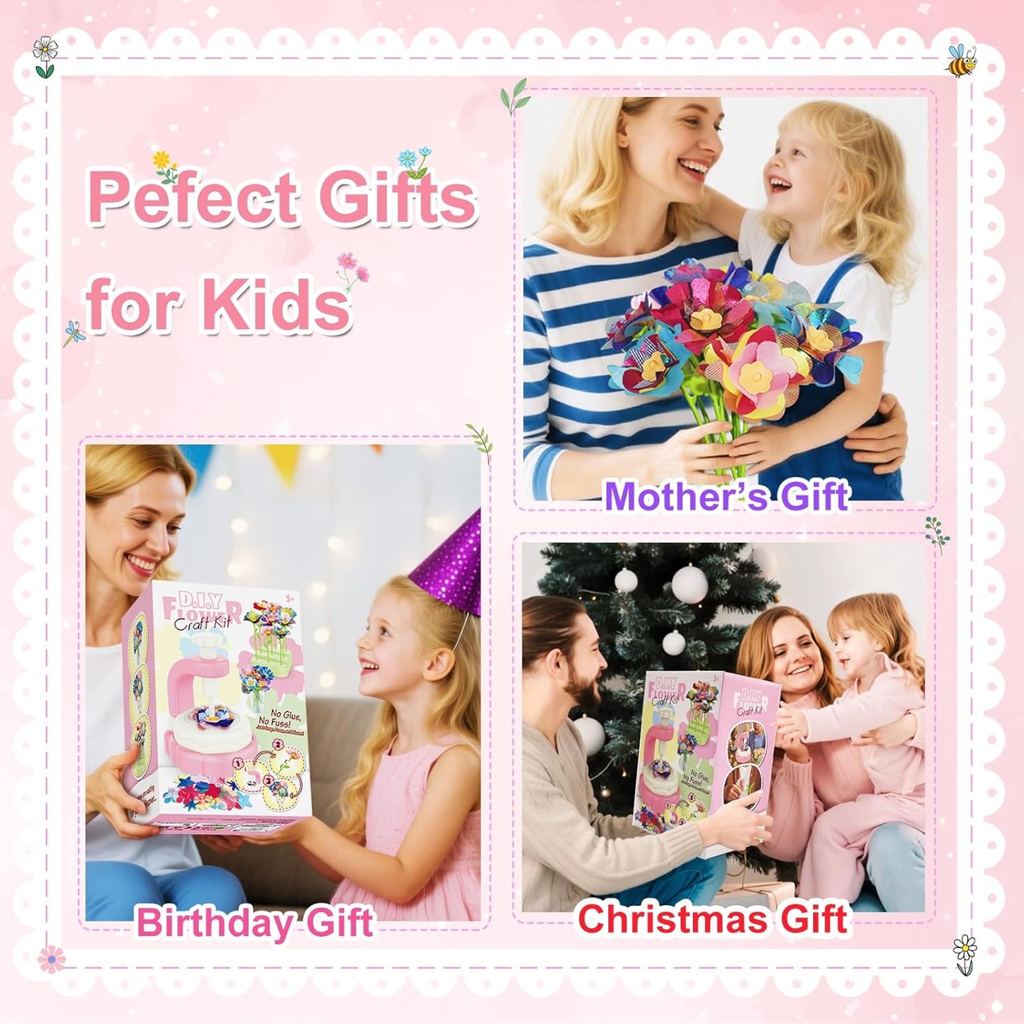 Xuoent Fabric Flower Bouquets Toys, Kids Craft Kits Ages 4-12, DIY Flower Making Kit, Creative Arts and Crafts for Kids, 4 5 6 7 8 Year Old Girl Birthday Gift