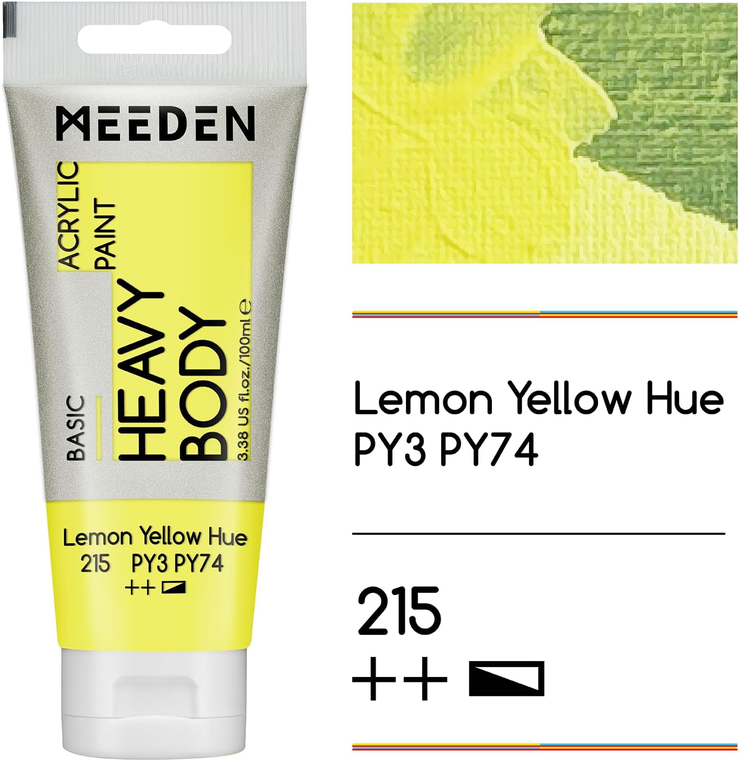 MEEDEN Acrylic Paint Lemon Yellow Hue: 100ml/3.38oz Heavy Body Acrylic Paint Tube Bundled with Additional Titanium White Color for Art Craft Painting