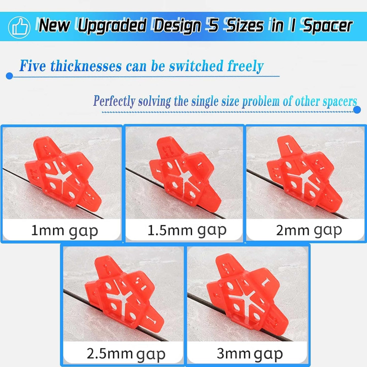 Tile Spacers 300pcs Reusable Multi Size Horseshoe U Shape Plastic Shims Upgraded 5 Sizes in 1 Spacer Tile Cross Spacer Floor Tile Leveling, Suit for 1-1.5-2-2.5-3mm(1/32)(1/16'')(5/64)(3/32)(1/8")Gap
