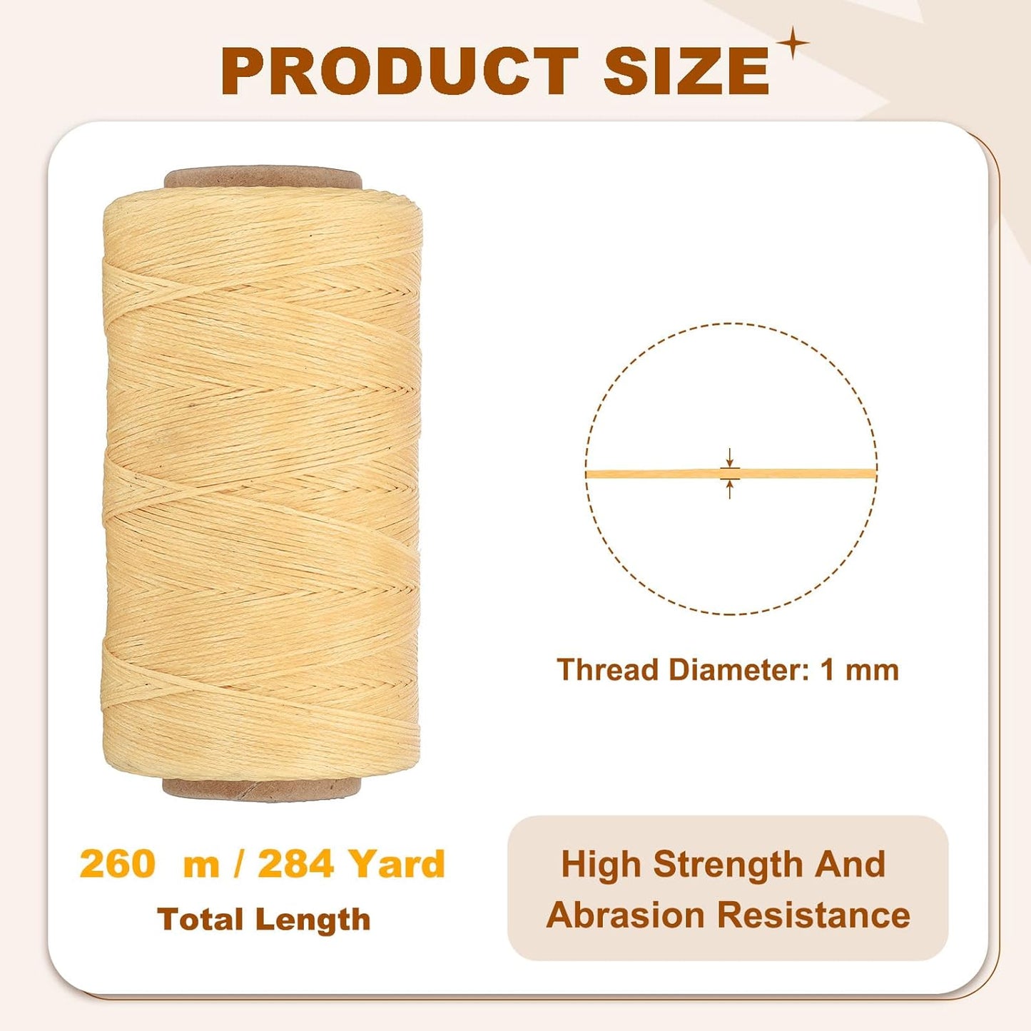 PATIKIL 284 Yard Flat Waxed Thread 150D 1mm Leather Sewing Cord for Repairing Shoes Bags Wallets Jewelry Making DIY Leather Craft, Khaki