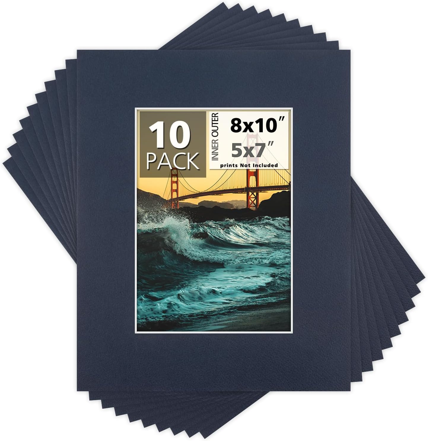 Mat Board Center, Pack of 10, 8x10 for 5x7 Dignity Blue Color Mats - Bevel Cut, Acid Free, 4-ply Thickness, White Core - for Pictures, Photos, Framing