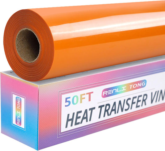 RENLITONG Orange Iron on Vinyl 12Inch by 50ft Roll HTV Heat Transfer Vinyl for T-Shirt HTV Rolls for All Cutter Machine - Easy to Cut & Weed for Heat Transfer Design