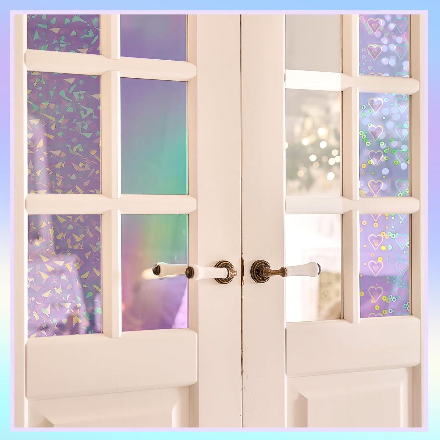 Clabby 36 Sheets Holographic Sticker Paper A4 Vinyl Sticker Paper Self Adhesive Waterproof Transparent Film, 11.7 x 8.3 inches (Gem, Dot, Colorful, Star, Heart, Glossy Clear)