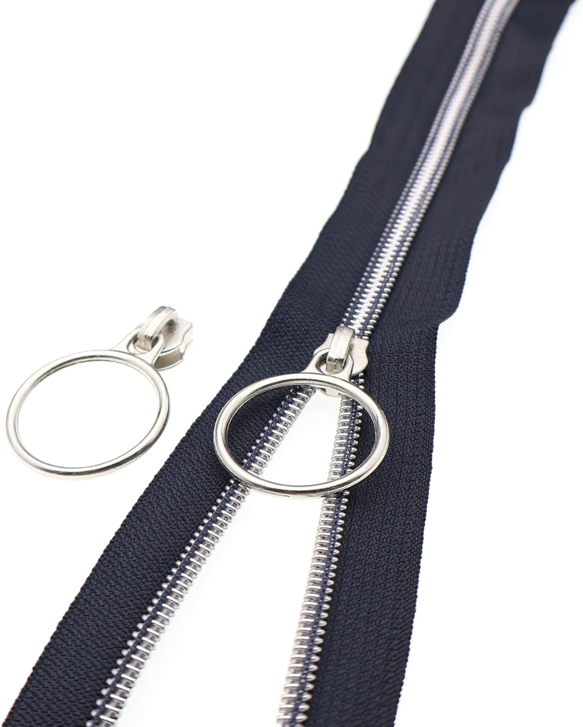 Leekayer Silver Metallic Nylon Coil Zippers by The Yard Bulk 10 Yards Navy Black with 25pcs Silver Sliders for DIY Sewing Tailor Craft Bag