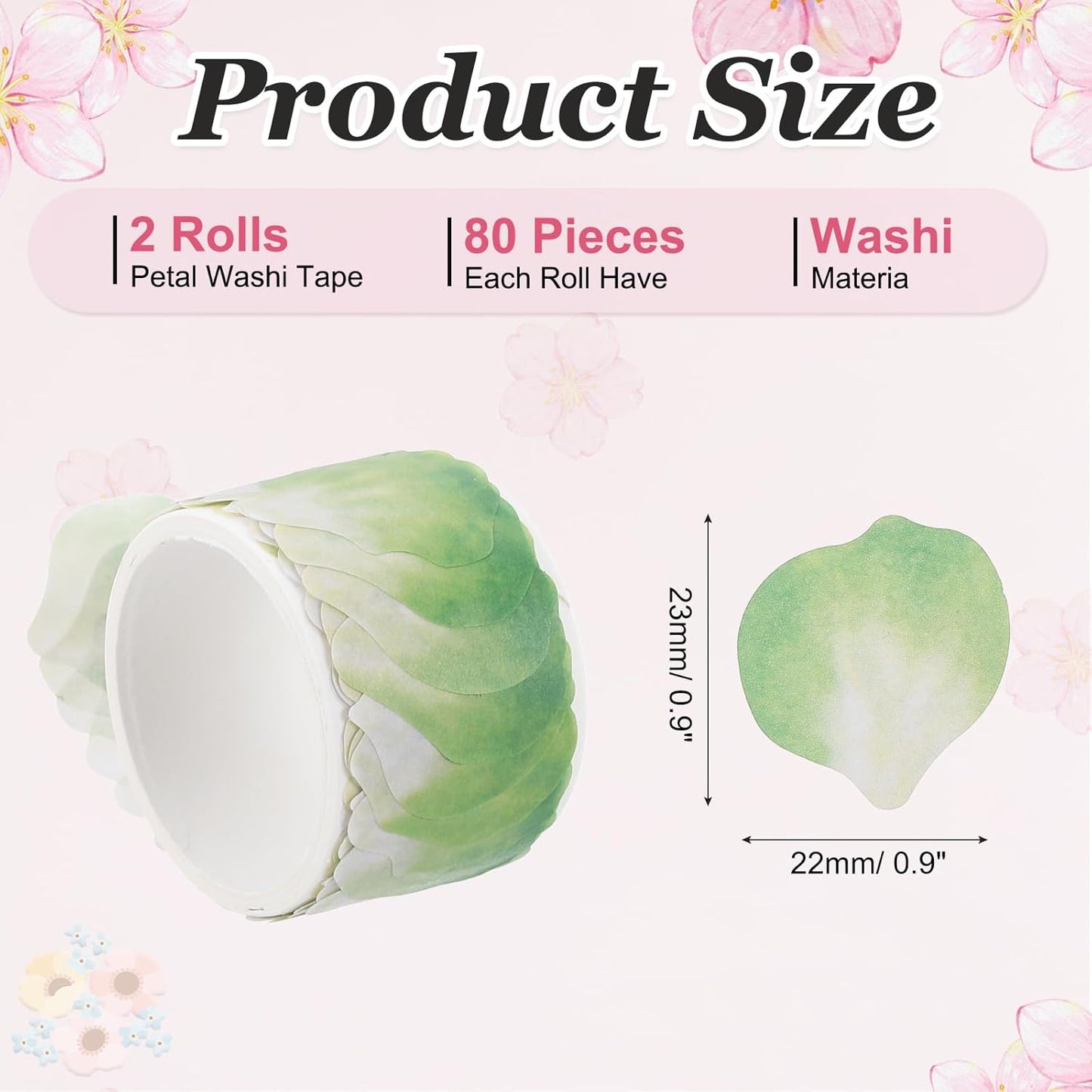 uxcell 2 Rolls Petal Washi Tape, 80 Pieces Floral Decorative Tape Colored Masking Tapes Crafting Supplies for DIY Crafts, Gift Wrapping, Scrapbook, Party Decorations, Small Green