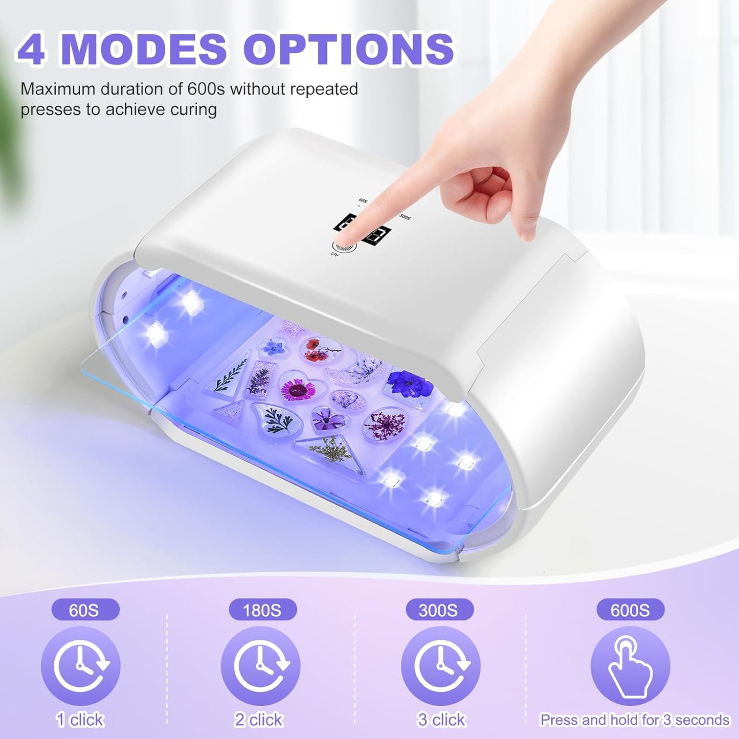 UV Light for Resin - Fast Curing UV Resin Light with Adjustable Time Setting Large Size 48W Two-Sided Portable Foldable UV Lamp with Silicone Mold Gloves