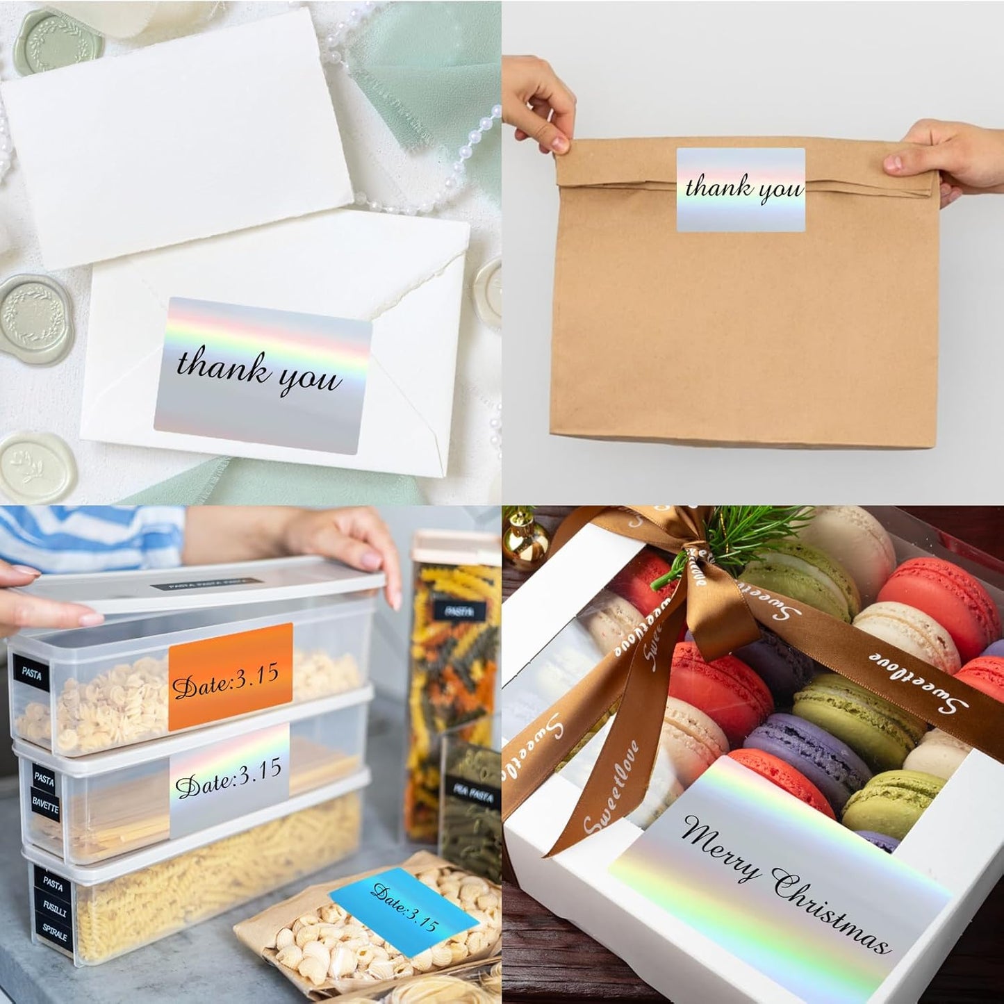 2" x 3" Holographic Thermal Label Stickers,Printable Rainbow Glitter Thermal Printer Sticker Labels for Gift Wrapping, Self-Adhesive Name Price Tag DIY Custom Logo Design (280 pcs)