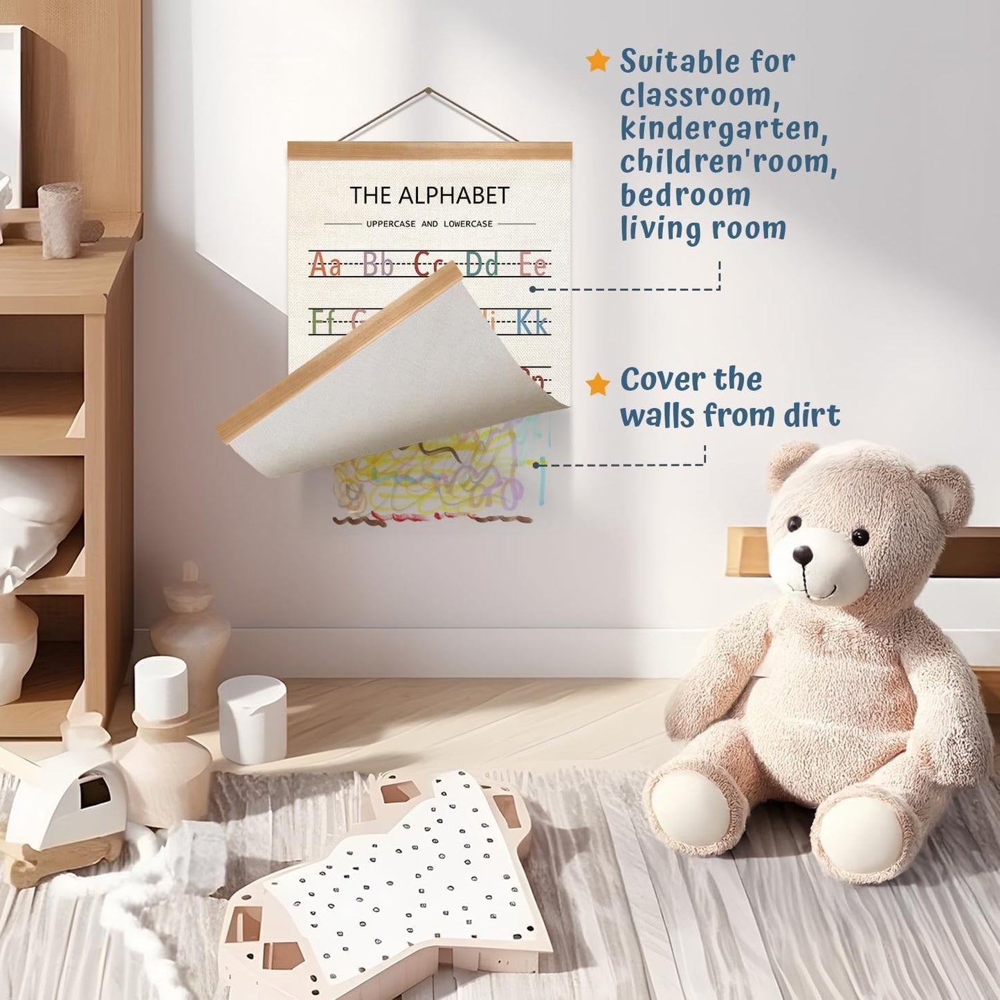 ZTGDA Alphabet Numbers Poster Set of 2, Children's room Wall Art, ABC Banner Poster, Letter Banner Wall Hanging Decor for Toddler Room Playroom Nursery Wall Classroom Decor (Alphabet Numbers)