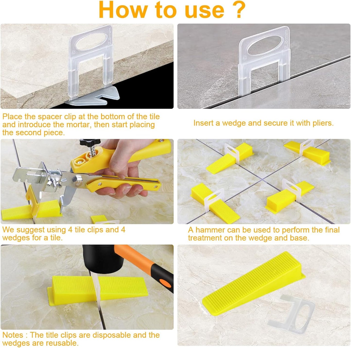 Storystore Tile Leveling System with Tile Pliers - 3400 Piece Tile Spacers Clips and 200 Piece Reusable Wedges, 1/8 Inch Tile Installation Tools Kit