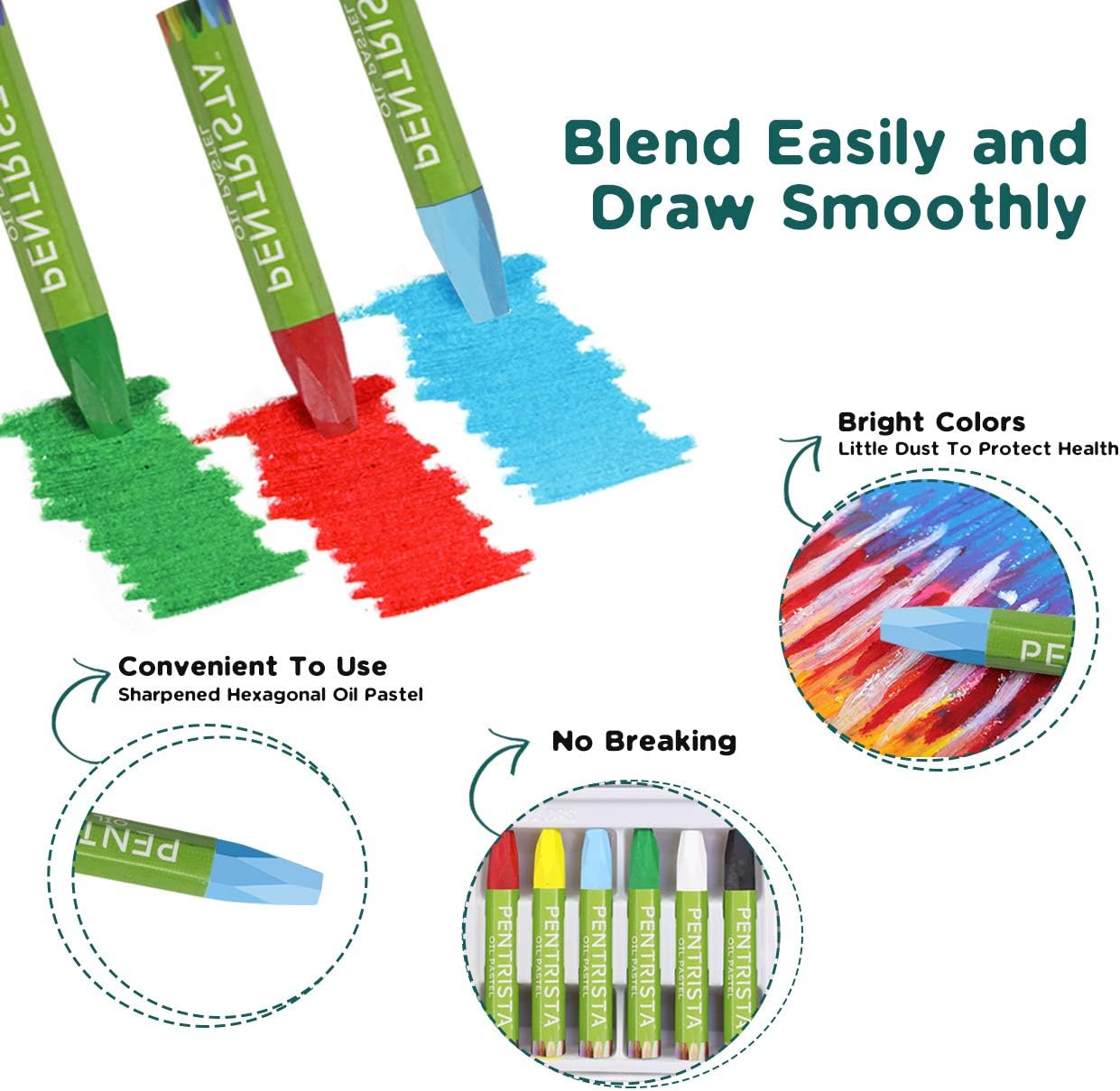 Oil Pastels Set of 48 Assorted Colors, Non-Toxic Soft Oil Pastel Crayons for Smooth Drawing and Blending,Oil Pastels for Artists, Kids,Beginners, Students, 1 Sharpener and 1 Pastel Holder