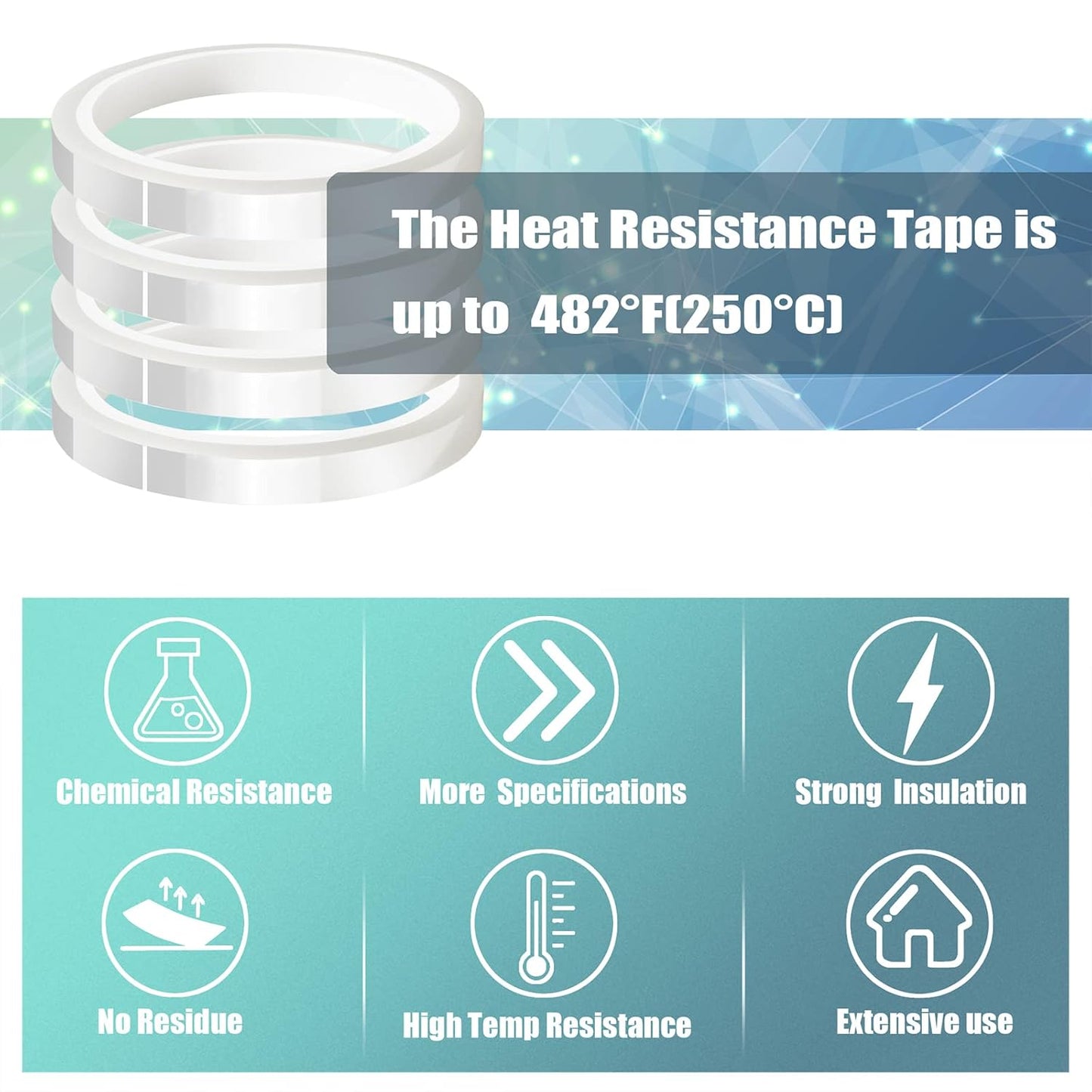 4 Rolls 10mm x33m(108ft) Clear Heat Tape,Transparent High Temperature Heat Resistant Tape,Heat Transfer Tape for Heat Press and Sublimation,Heat Transfer Vinyl,No Residue