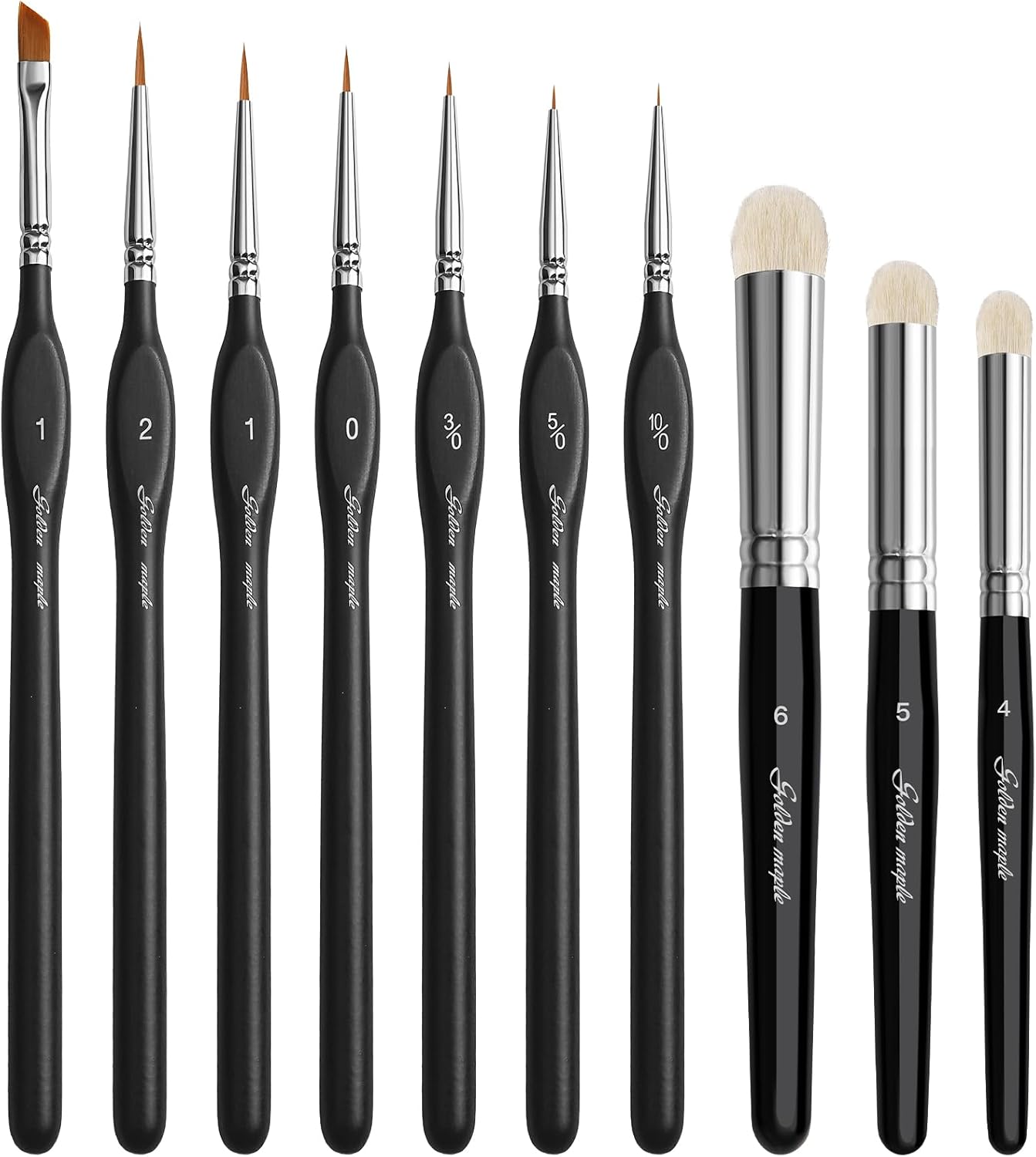 Golden Maple Miniature Paint Brushes Drybrush-10pcs Micro Detail Paint Brush Set, Small Fine Detail Brushes for Acrylic, Watercolors & Paint by Number, Figurine