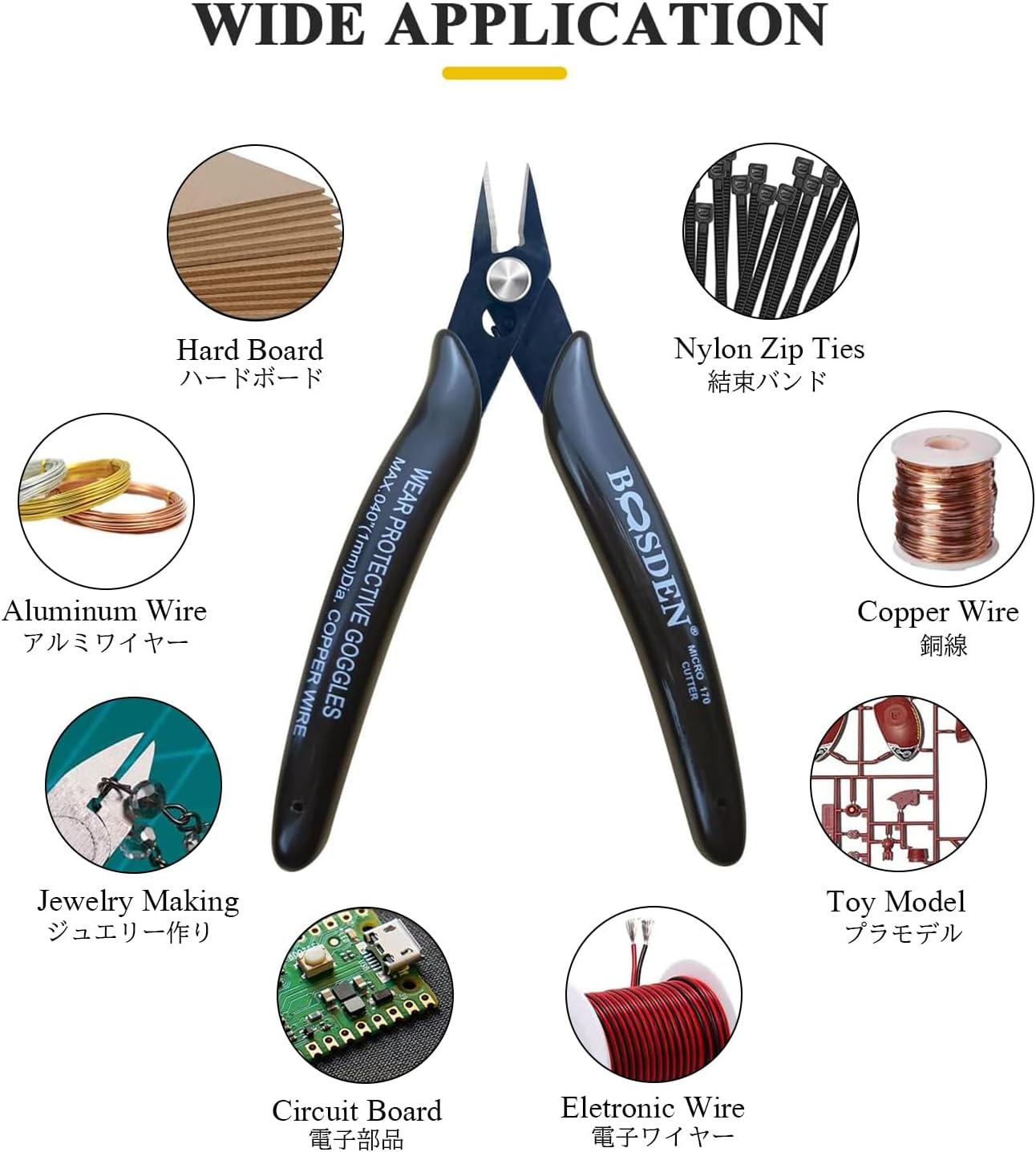 Flush Cut Pliers, 5 Pack, 5 Inch Small Wire Cutters, BOOSDEN 170 Wire Cutters Flush Cutter Pliers, Micro Cutter for Crafts, Models, Zip Ties Snips, Nippers, Electronic