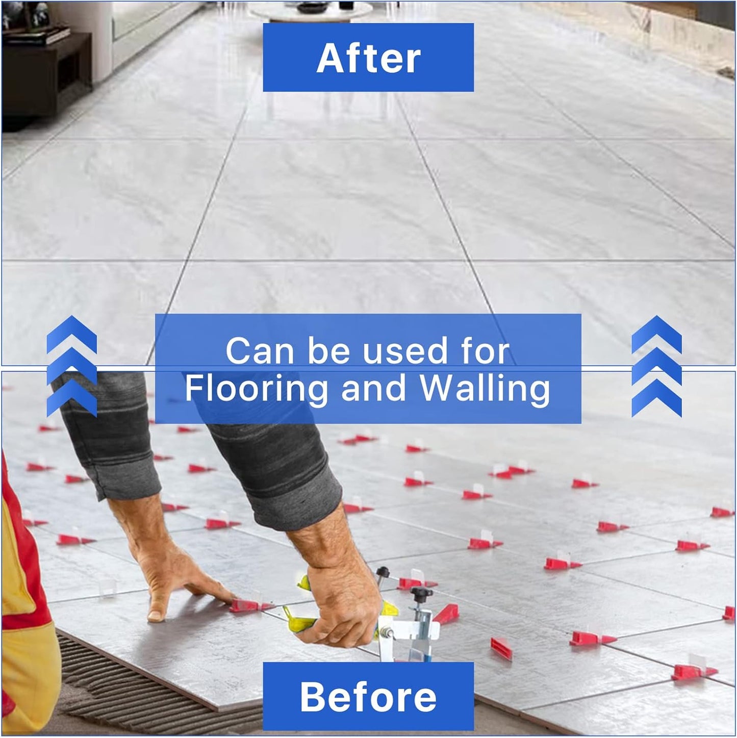 Tile Leveling System Clips Spacers Tile Leveler Clips DIY Tile Leveler Spacers 2100 Pcs 1/8" (3mm) for Professional Ceramic Tile and Stone Installation (2100 1/8")