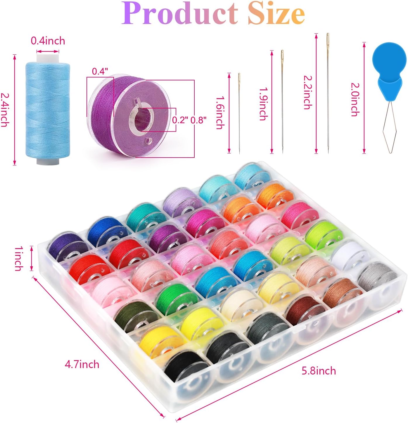 Auvitaya 72pcs Bobbins Sewing Thread Kits, 36 Colors 400 Yards per Spool Polyester Threads with Needles & Threader, Prewound Bobbin Set for Hand and Machine Sewing, DIY and Home