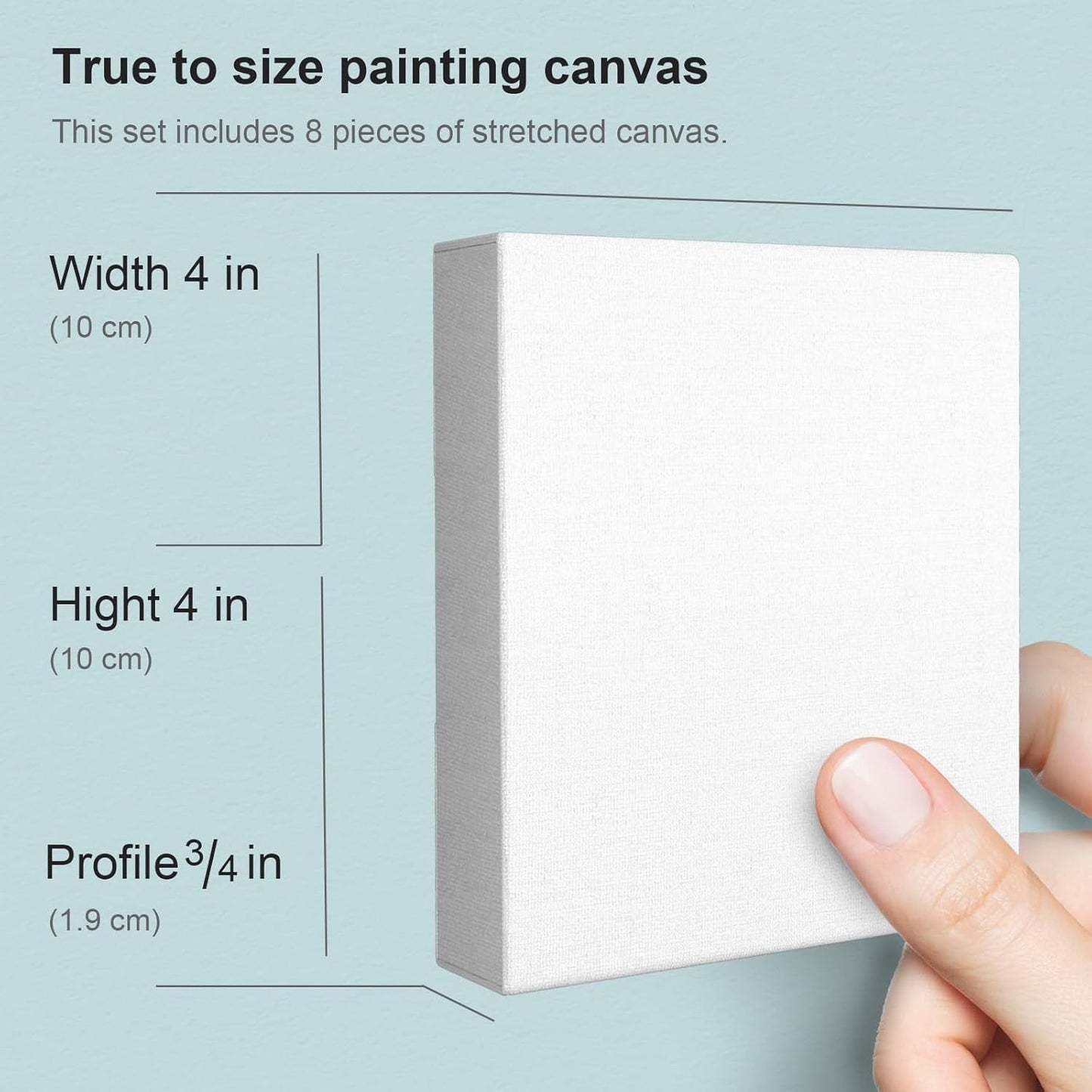 PHOENIX 4x4 Inch 8 Pack Artist Canvas - Small Square Stretched Canvases for Painting - 3/4 Inch Profile, 100% Cotton 11 Oz. Gesso Primed White Blank Professional Canvas Oil & Acrylic Paints