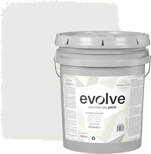 EVOLVE Paint & Primer: Environment-friendly, Low Sheen with One-coat Coverage for Interior & Exterior surfaces (Antique White, 5-Gallon)