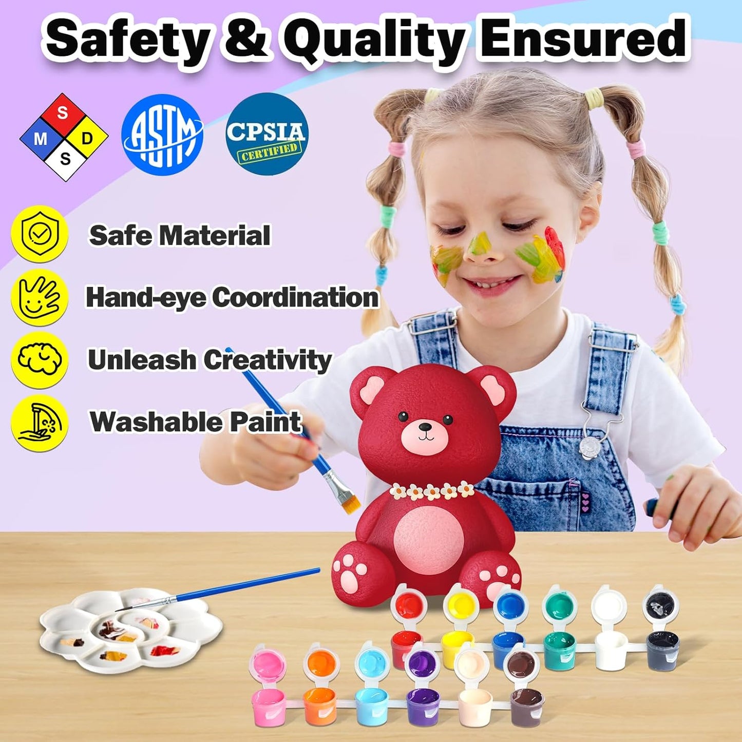 FUNZBO Paint Your Own Bear Lamp Kit - Halloweens Arts and Crafts Supplies Painting Kits for Kids Teens, DIY Night Light Toy for Toddlers Girls Boys Ages 3 4 5 6 7 8 9 10 11 12 13 + Birthday Gifts