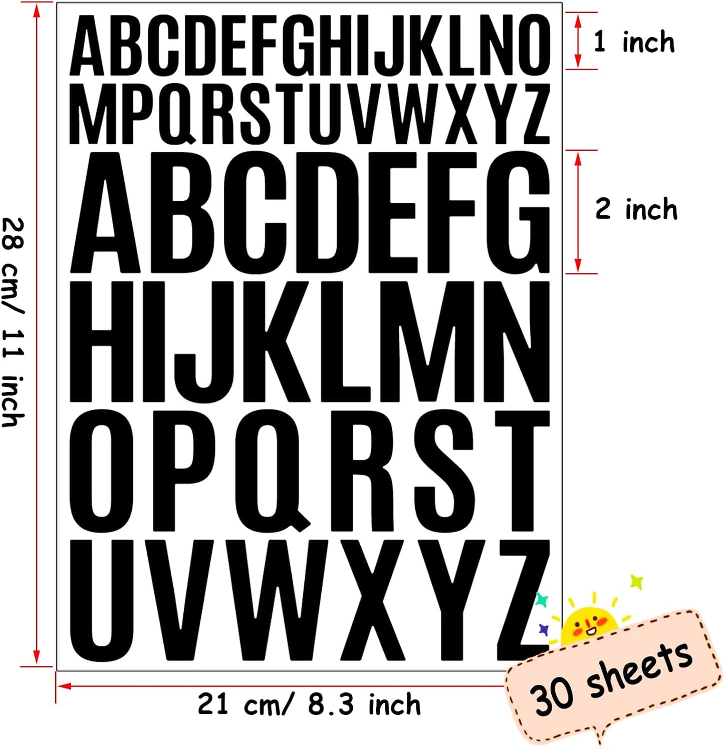 Bemeol Letter Stickers 1560 Pieces 30 Sheets Stick on Vinyl Letters Capital Alphabet Sticker Letter for Craft Bulletin Boards Classroom Home Business Decor(Black,1 Inch,2 Inch)