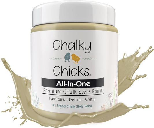 Chalky Chicks All-in-One Chalk Paint for Furniture or Cabinet - 4 Fl Oz - Matte Finish Olive Wood (Taupe) for Metal, Wood Furniture Paint - No Sanding All-in-One for Home Decor & Crafts, USA Made