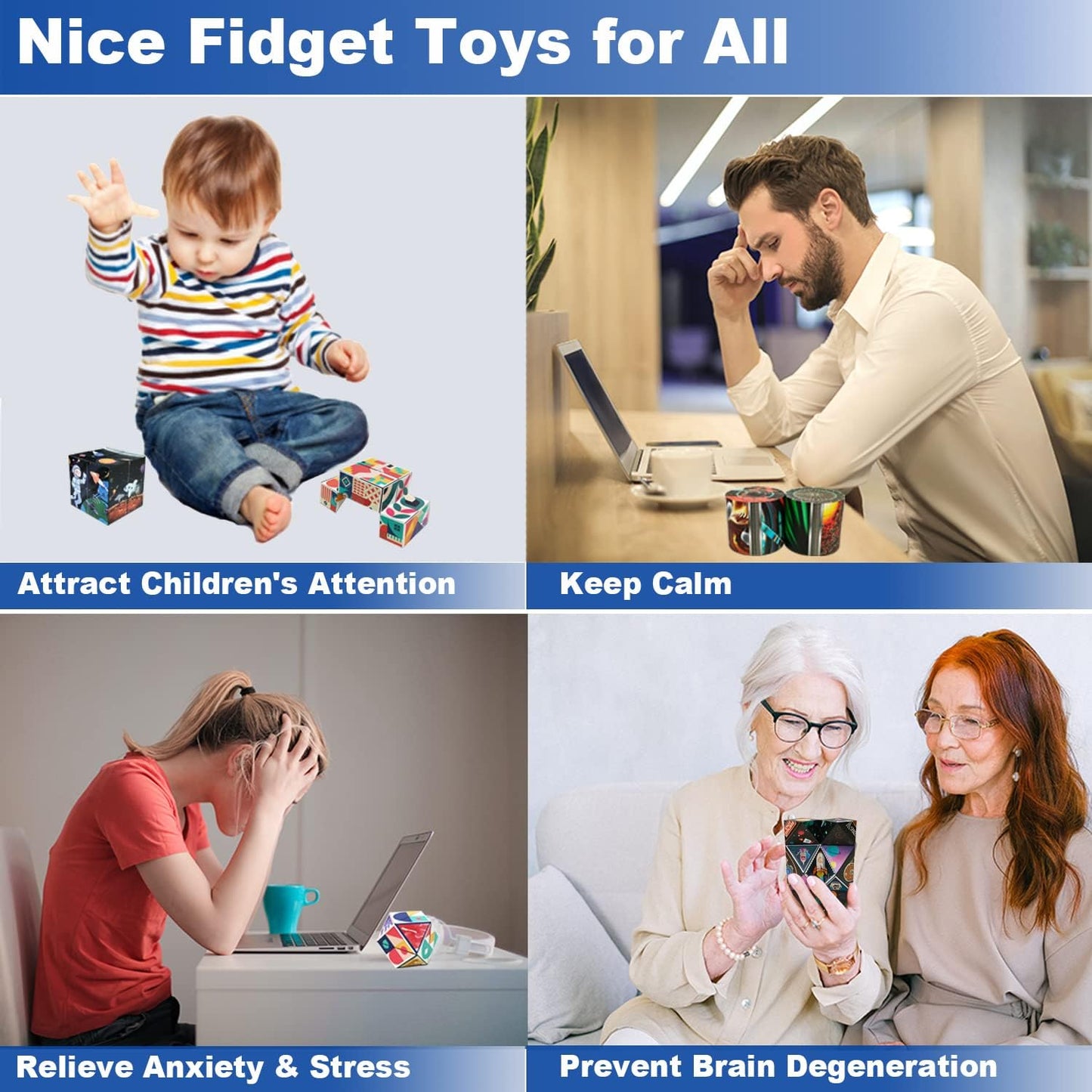 3D Flips Magic Cube Set, 3 Pack Infinity Cube Fidget Toys, Transforms Puzzle Cubes for Stress Anxiety Relief and Kill Time, Nice Gifts for Kids and Adults