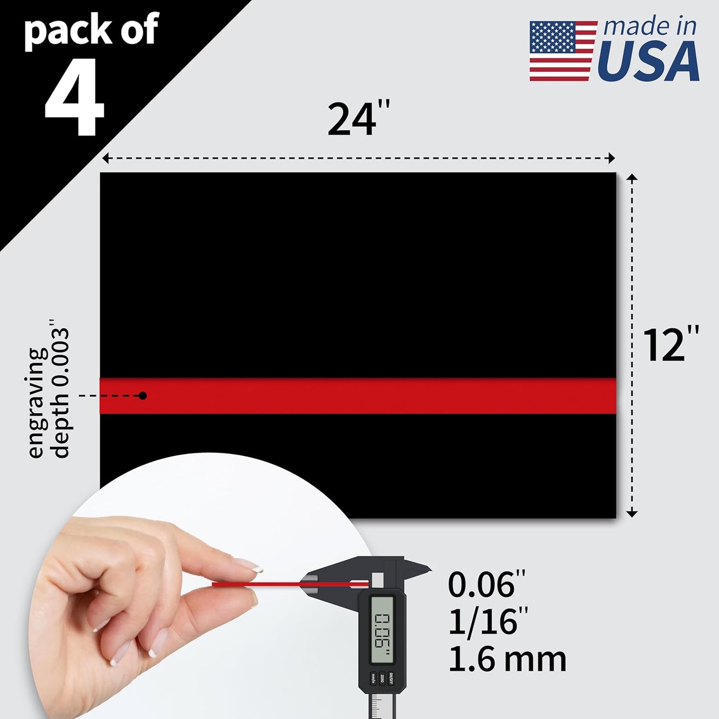 Trotec TroLase | 12"x24"x1/16", 4 Pcs | Black/Red | 2 Ply | Modified Acrylic | Laser Engraving Double Color Plastic Sheet | Engraving Blanks for Laser, Saw, Guillotine | Made in USA