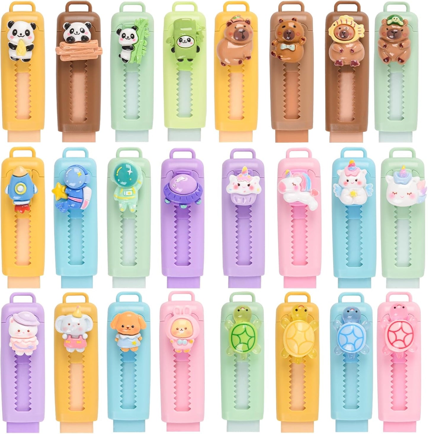 24 Pcs Cute Retractable Eraser for Pencils Cute School Supplies Kawaii Erasers for Kids Fun Cartoon Erasers Back to School Supplies Kid Party Favors Gift (Style 1)