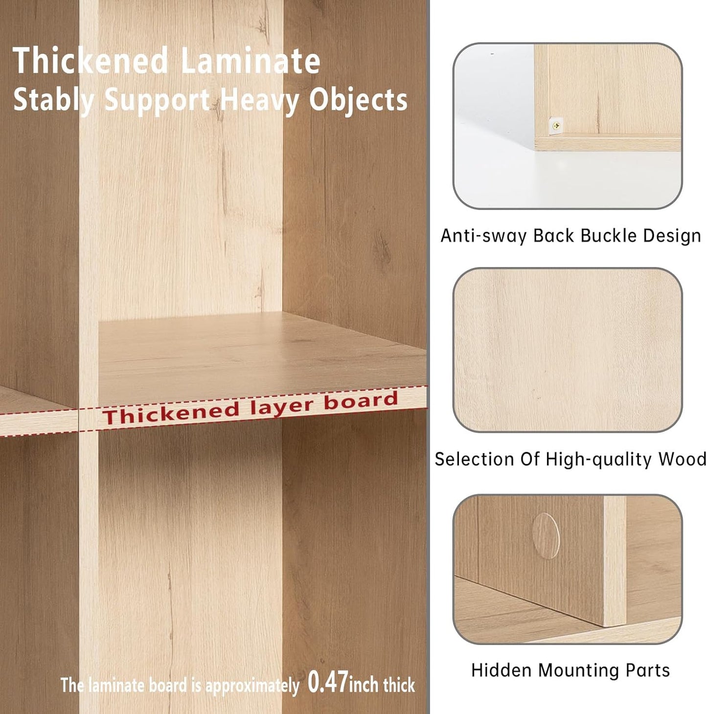 Wooden 9-Cube Storage Organizer with Closed Back Panel, 11in Cube Shelf Opening, Bookshelf, Display Shelf,Closet Cabinet for Home and Office,White Oak