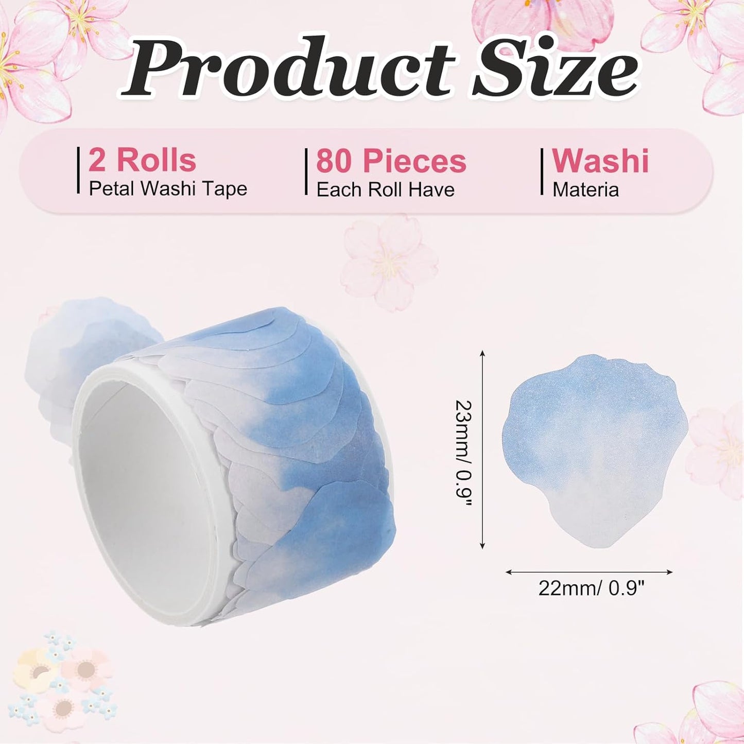 uxcell 2 Rolls Petal Washi Tape, 80 Pieces Floral Decorative Tape Colored Masking Tapes Crafting Supplies for DIY Crafts, Gift Wrapping, Scrapbook, Party Decorations, Small Light Blue
