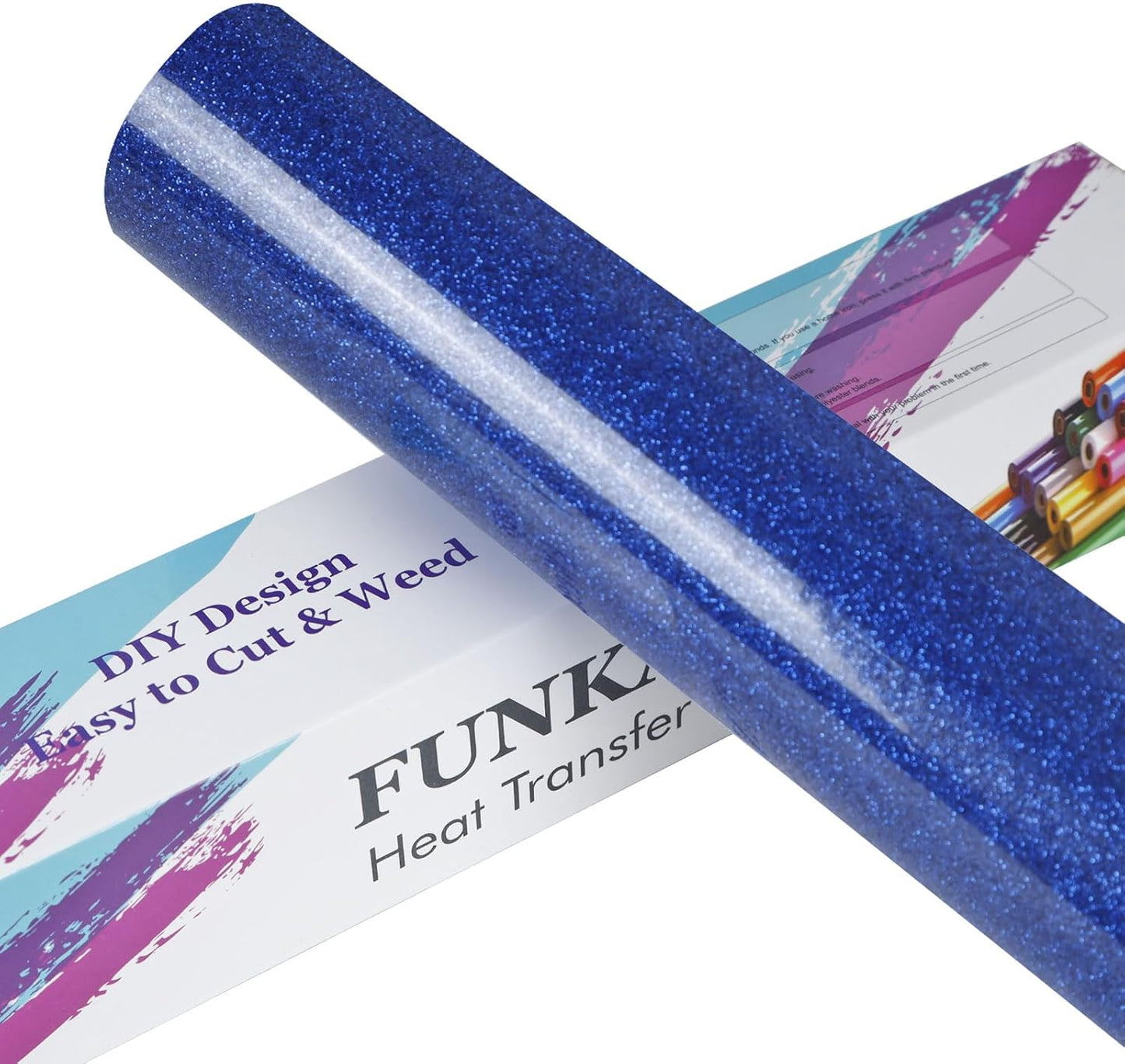 FUNKAKA Glitter Royal Blue HTV Heat Transfer Vinyl Rolls, 12" x 8ft PU Iron on Vinyl for T-Shirt Royal Blue Glitter HTV Vinyl for All Cutter Machines Easy to Cut & Weed for Heat Vinyl Design