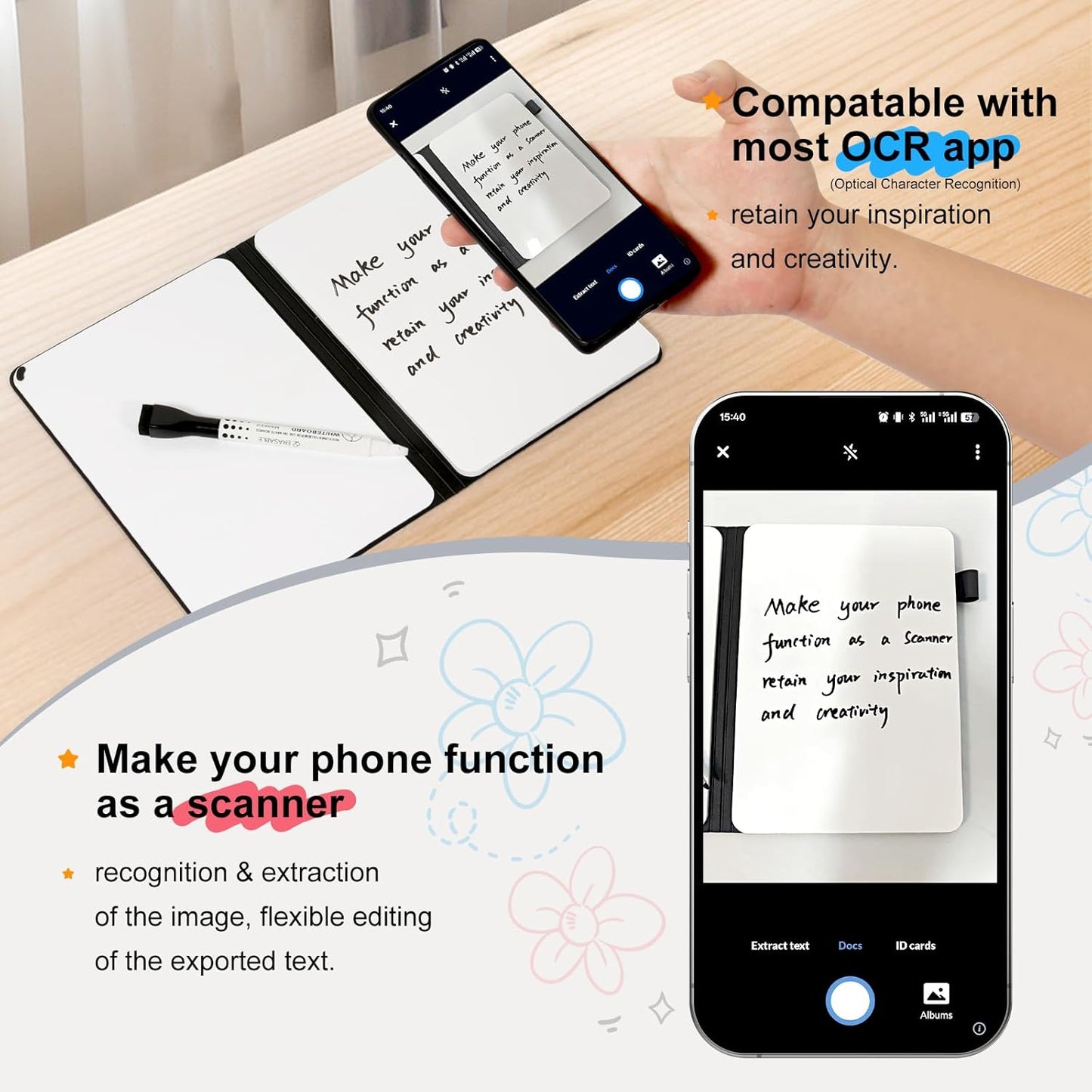 AGM Portable White Board Dry Erase Notebook, 12" x 9" Double Sided Folding Whiteboards with 3 Pens, Small Travel Dry Erase Board Skin-Friendly Material for Study, Meeting, Planning, Brown