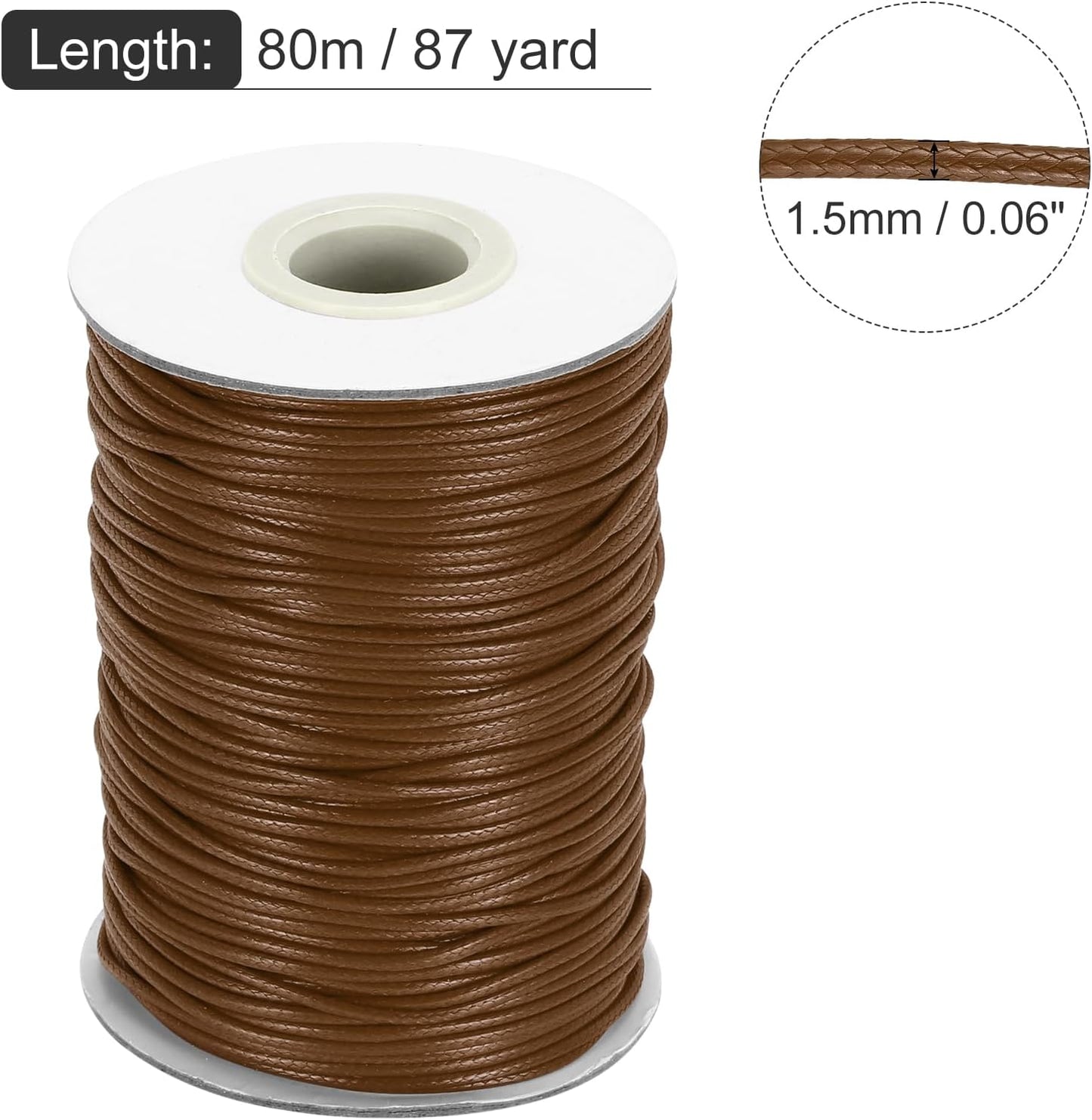 MECCANIXITY Waxed Cord 1.5mm Waxed Thread 87 Yard Wax String Leather Cord for Bracelet Making, Necklaces, Beading, Jewelry Making and DIY Crafts(Dark Brown)