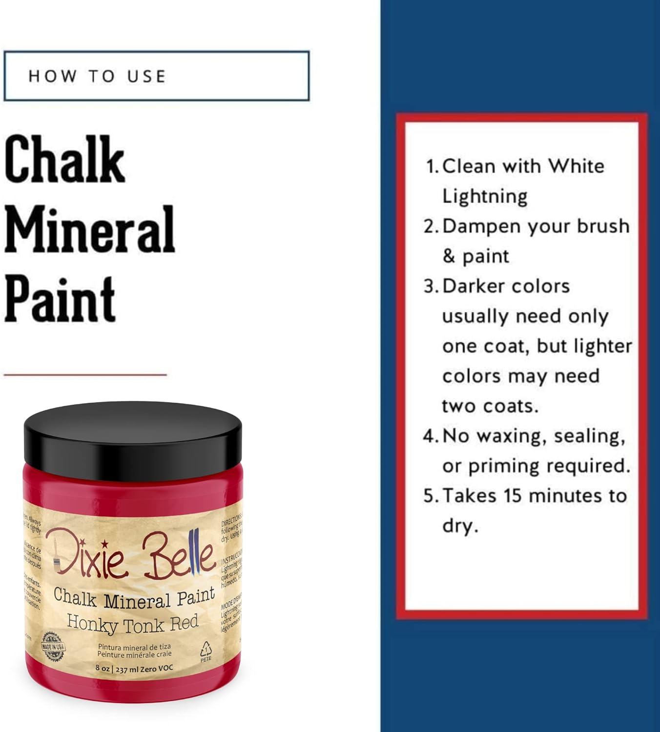 Dixie Belle Paint Company Chalk Finish Furniture Paint - Honky Tonk Red (8oz) - Matte True Red Chic Chalk Mineral DIY Furniture Paint