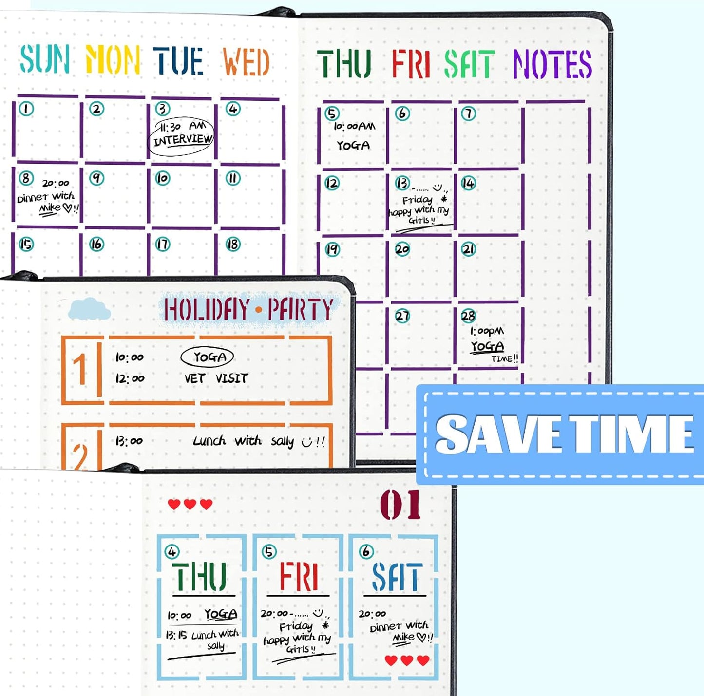 30 PCS Journal Stencils, Planner Stencils for Junk Journal Notebook Diary Scrapbook DIY Drawing Template Journal Stencil 4x7 Inch