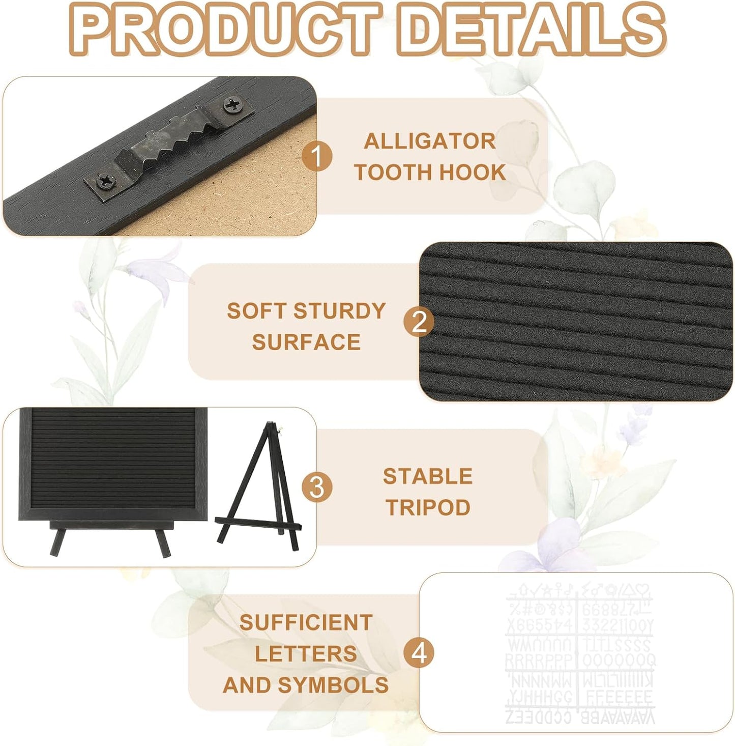 PATIKIL Felt Letter Board, 12x16Inches Black Wooden Changeable Message Board with Storage Bag Stand for Kitchen Menu Classroom Farmhouse Decor Notes, White Letter