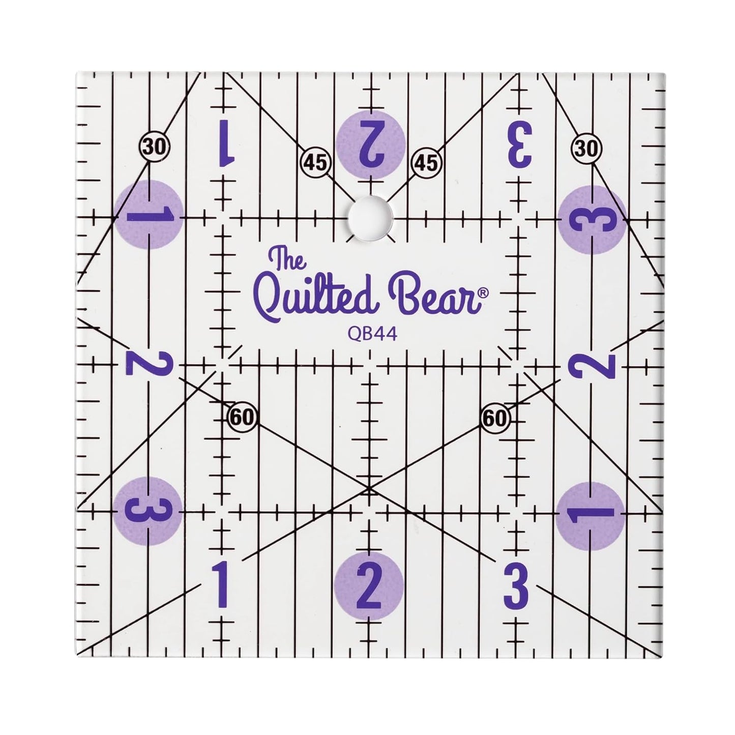 The Quilted Bear Quilting Rulers - Transparent Acrylic Non Slip Quilting, Patchwork & Sewing Ruler with Clear Black Lines & 30, 45 & 60 Degree Angles for Perfect Accuracy & Precision (4" x 4")