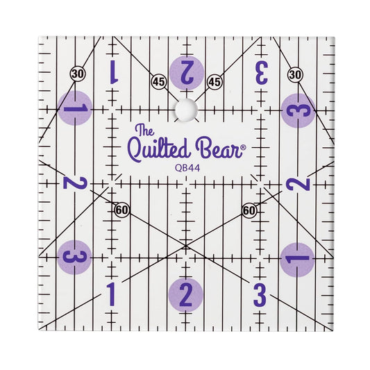 The Quilted Bear Quilting Rulers - Transparent Acrylic Non Slip Quilting, Patchwork & Sewing Ruler with Clear Black Lines & 30, 45 & 60 Degree Angles for Perfect Accuracy & Precision (4" x 4")