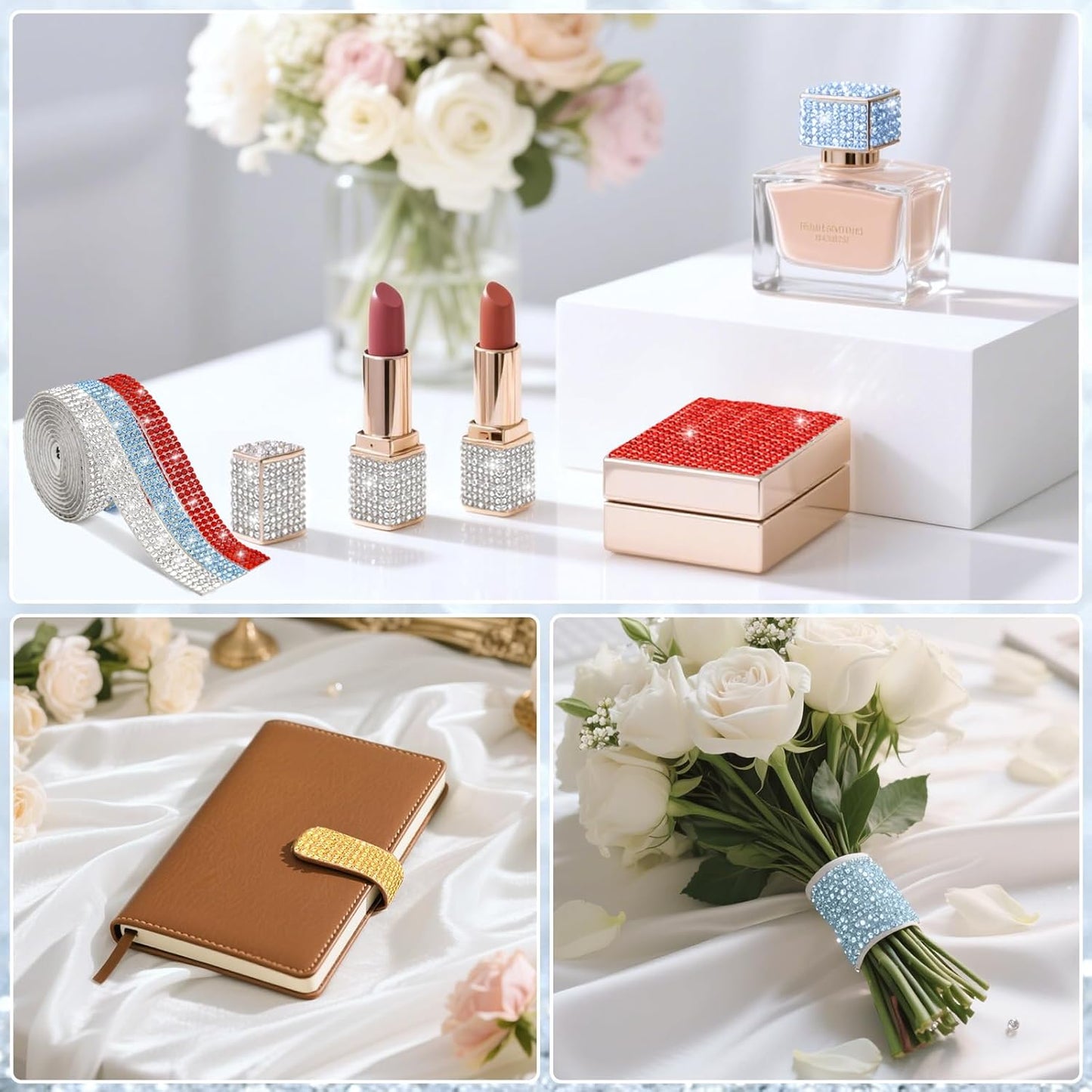 12 Rolls Rhinestone Ribbon Self Adhesive,Mixed Color Bedazzling Kit,0.35" X12 Yard Total Rhinestone Tape for Gift Wrapping Wedding Decor DIY Crafts(12 Colors)