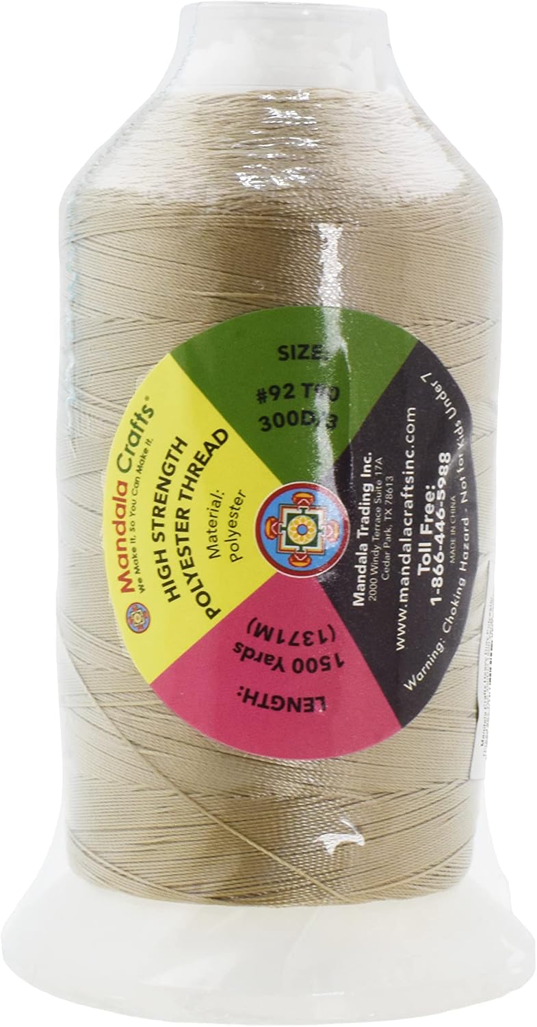 Mandala Crafts Beige Heavy Duty Thread -1500 Yds Tex 90 Thread for Sewing Drapery Jeans Leather Hair - Bonded Polyester Thread Outdoor Marine Upholstery Threads