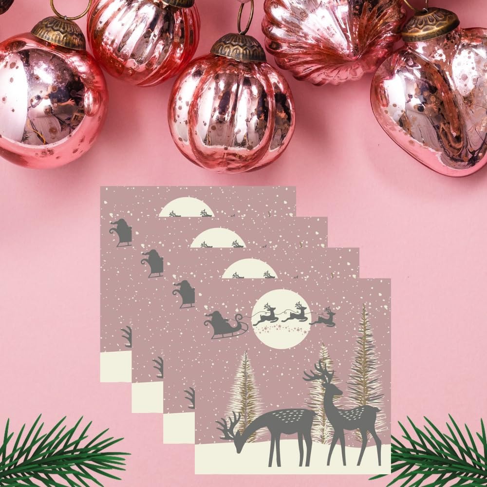 20-ct 13x13 Christmas Paper Decoupage Napkins, 3-Ply Servilletas Tissue Napkin for Dinner and Parties, Disposable Napkins (Santa Sleigh)