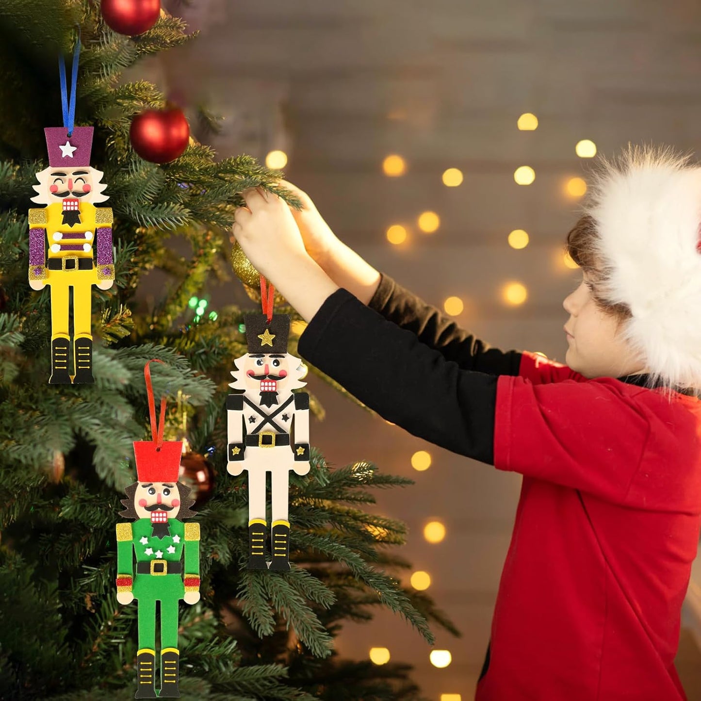 Fennoral 12 Pack Nutcracker Craft Kit for Kids Make You Own Foam Stickers Ornament DIY Christmas Arts and Crafts fo Chirstmas Party Supplies Christmas Tree Decoration