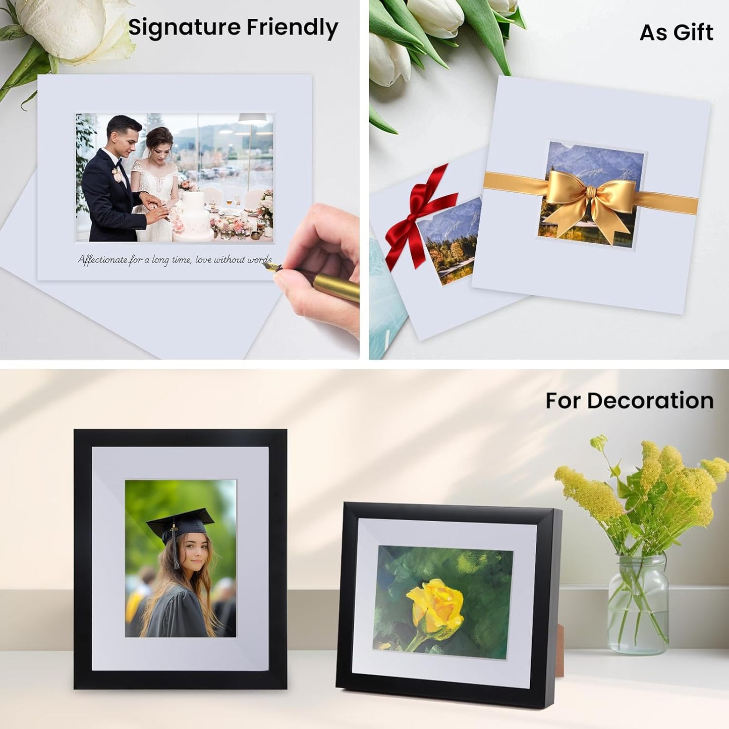 Falling in Art 5 Pack Acid Free 18x24'' White Picture Mats Board Show Kit for 12x18'' Photos, 4-Ply Beveled Pre-Cut Photo Mats with Backing Board for Frames, Artwork and Prints